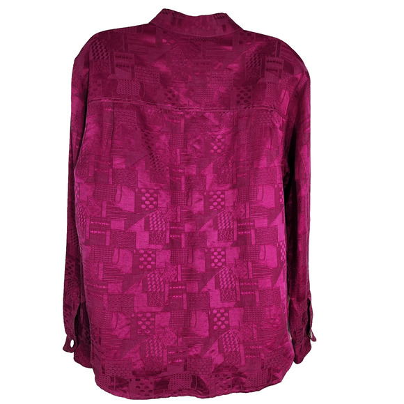 Chicos Design Vintage Women Shirt Silk Linen Blend Size 1 M Button Abstract Pink - Picture 2 of 10